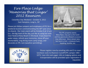 2012 Fire Place Lodge Reunion Announcement